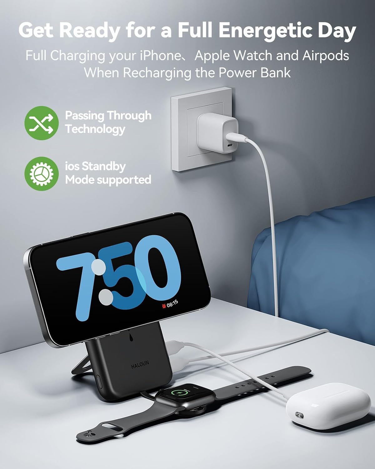 Magnetic Portable Charger for iPhone &amp; Apple Watch, 10000mAh Wireless Power Bank USB-C Fast Charging with Stand for iPhone Air/17/16/15/14/13 Series &amp; iWatch, Travel Essential for Magsafe Battery Pack