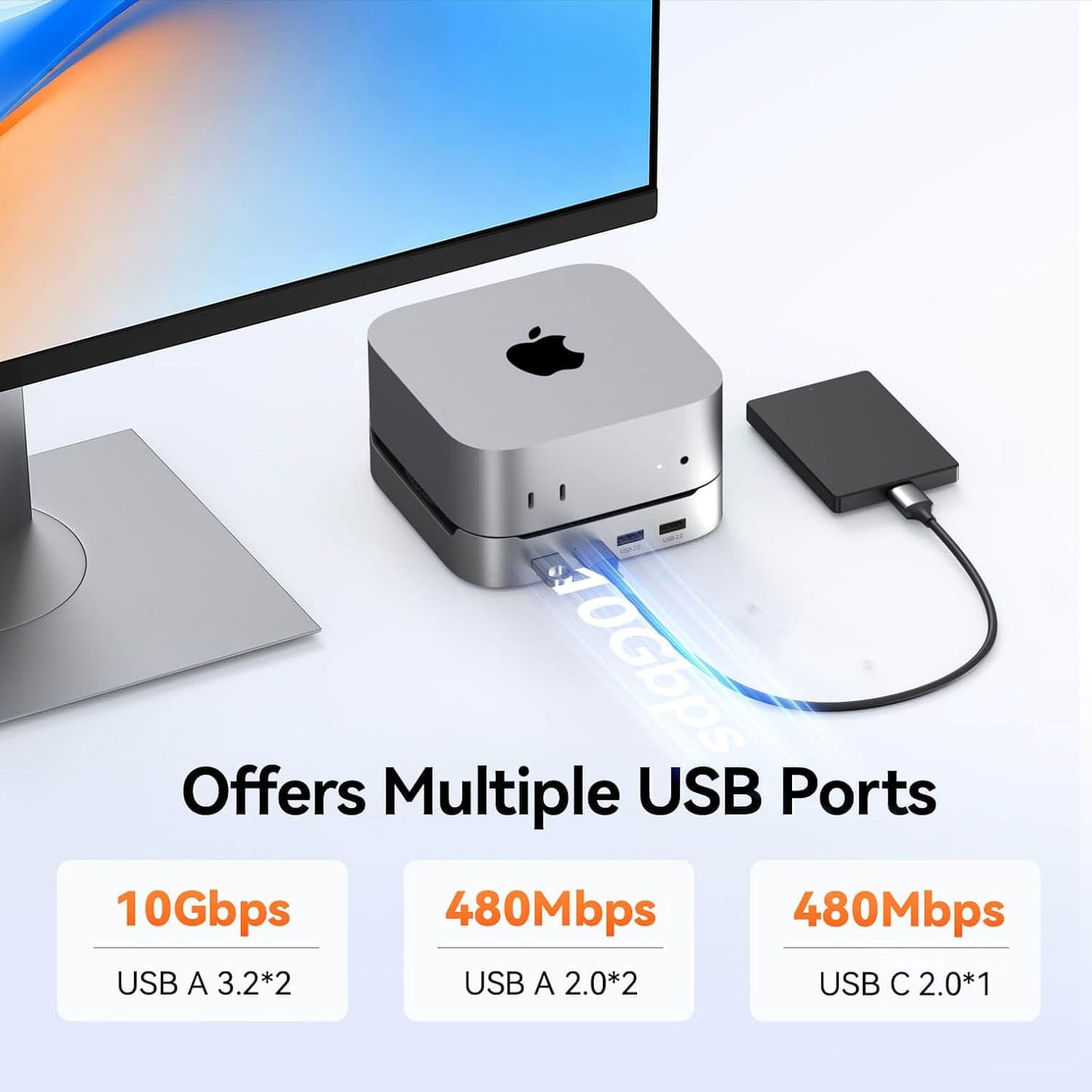 TobenONE 13-in-1 Mac mini M4 Dock with 8TB SSD Enclosure & Power Button | Hub Stand for Mac mini M4/M4 Pro, 4K@144Hz DP, 4K@60Hz HDMI, 5 USB (Max 10Gbps), SD/micro SD, Audio, for Home & Business