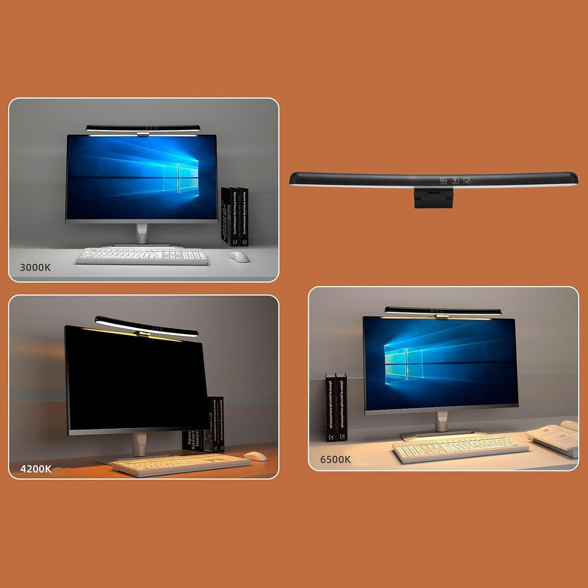 Cyrank Curved Monitor Light Bar, 3 Color Temperature LED Computer Desk Lamp Touch Control Monitor Lamp Type C Computer Light Clip on Keyboard Light