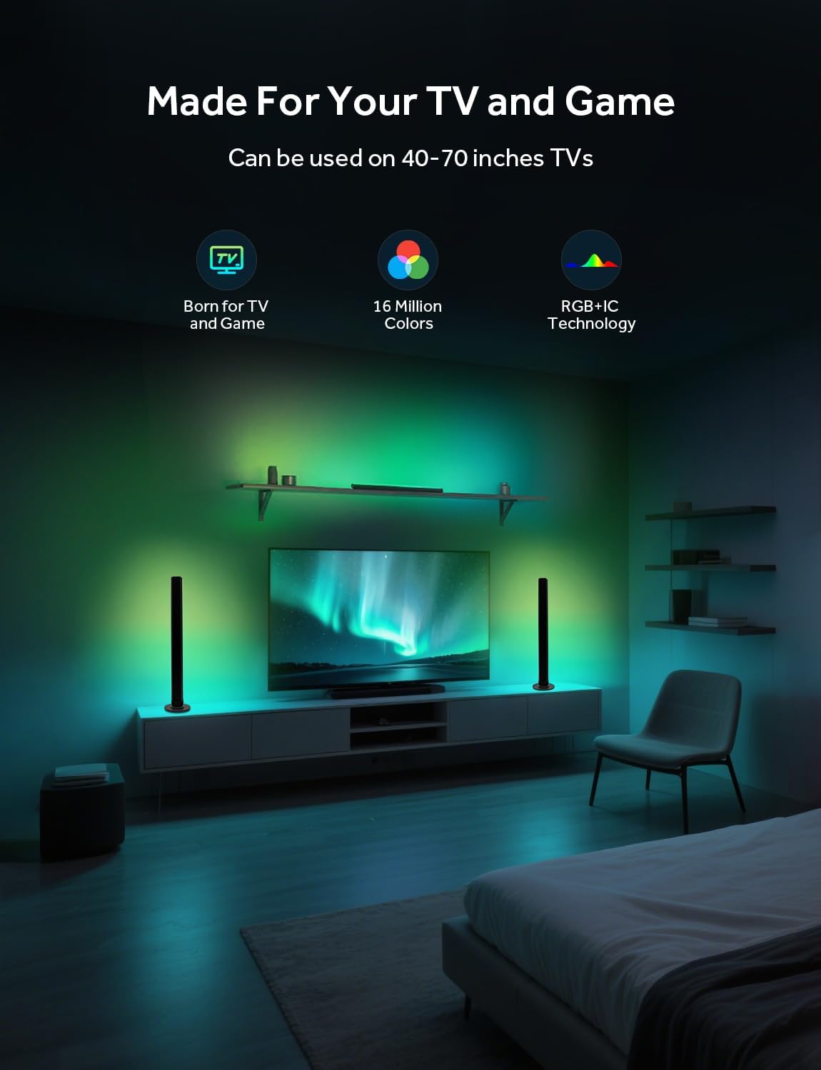 Smart Light Bar, RGB IC LED Lights Bars for Living Room Gaming TV Backlight