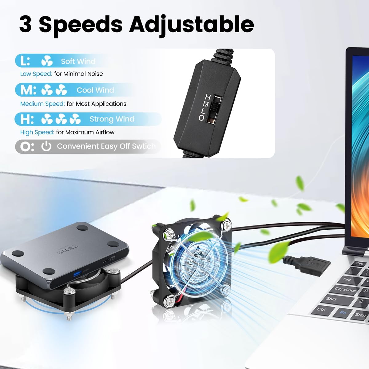 GDSTIME Dual 50mm USB Fan with 3 Speed Control, Mini 5V DC Cooling Cooler | 50x50x10mm, 5010, L/M/H Adjustable Wind, for Raspberry Pi, Cable Box, Aquarium, Small Appliances Series Replacement