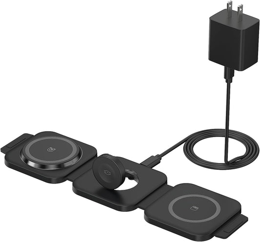 Wireless Charging Station for Apple Multiple Devices - 3 in 1 Foldable Magnetic Wireless Charger - Travel Charging Pad for iPhone 16 15 14 13 12 Pro Max Plus Watch & AirPods (Black)