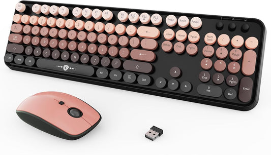 Wireless Keyboard and Mouse Combo,Retro Typewriter Style with Round Keys