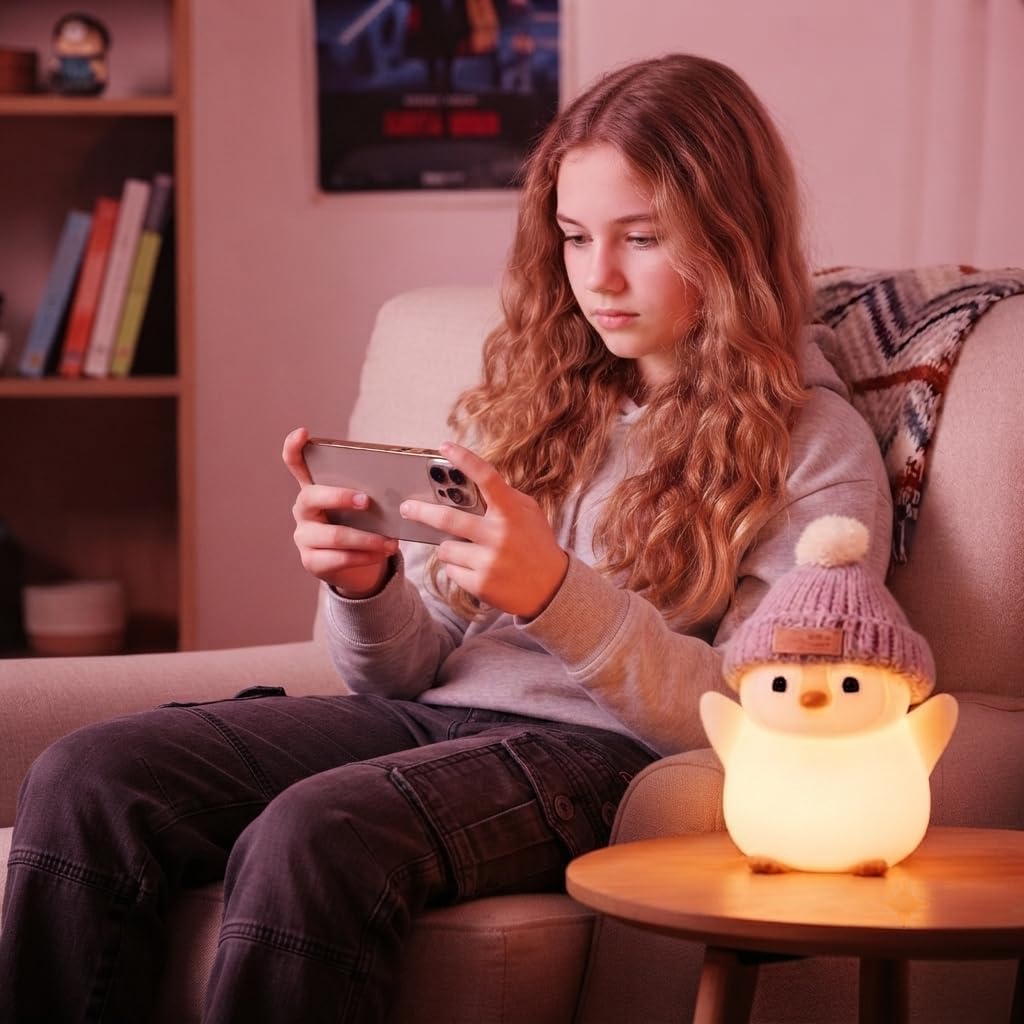 Penguin Night Light for Kids, Squishy Silicone Nursery Lamp | Touch Control, 24-Hour Battery, 20-Min Timer, 3000K Warm LED, BPA-Free Silicone, Nursery Decor, Gift for Kids