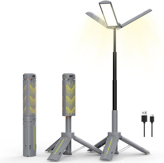 Telescopic Tripod Camping Light, 40" Adjustable Height, 20H Runtime &1000LM | Outdoor Lamp for Camping Emergency Power Outage Survival Gear - Grey