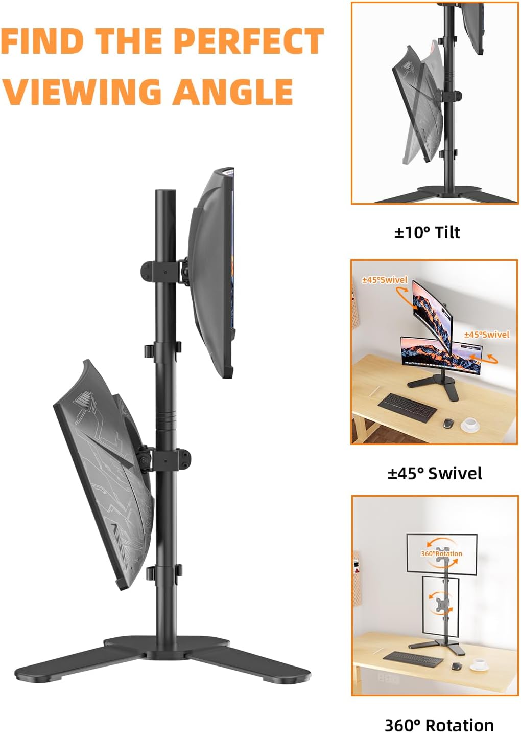 Dual Monitor Stand Free Standing Desk Mount Monitor Arm Fits Two Screens up to 32 inch 22 lbs Fully Adjustable Arms with Max VESA 100x100mm (ML7802)
