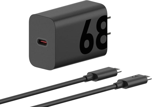Motorola TurboPower 68W USB-C Wall Charger + 3.3ft 6.5 Amp Cable | Fastest for Moto G Stylus (2025/2026),Motorola Razr+ (Plus) 2025/2024,Razr Ultra,Edge+ (Plus) 2022/2023,Edge 2026/25/24