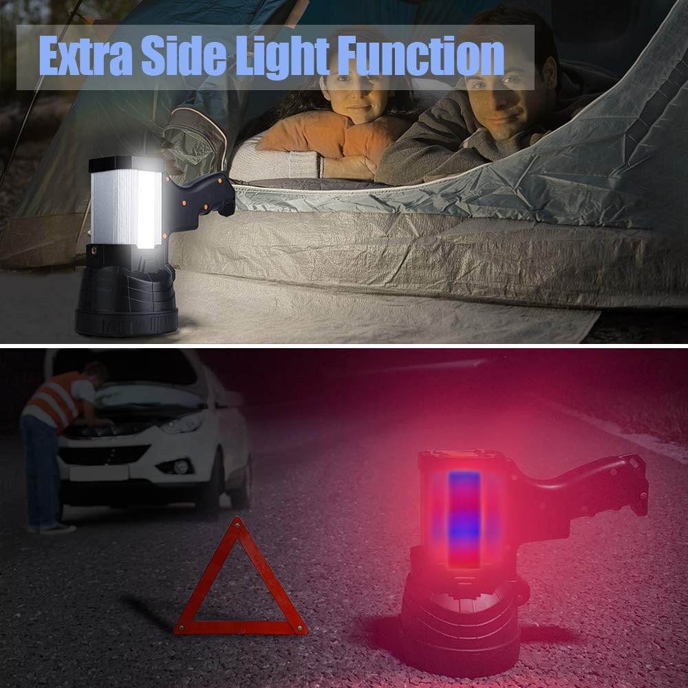 YIERBLUE Rechargeable Spotlight, Super Bright 2000000 High Lumen LED Handheld Spotlight Long Lasting Large Flashlight Searchlight and Flood Camping Flashlight with Foldable Tripod