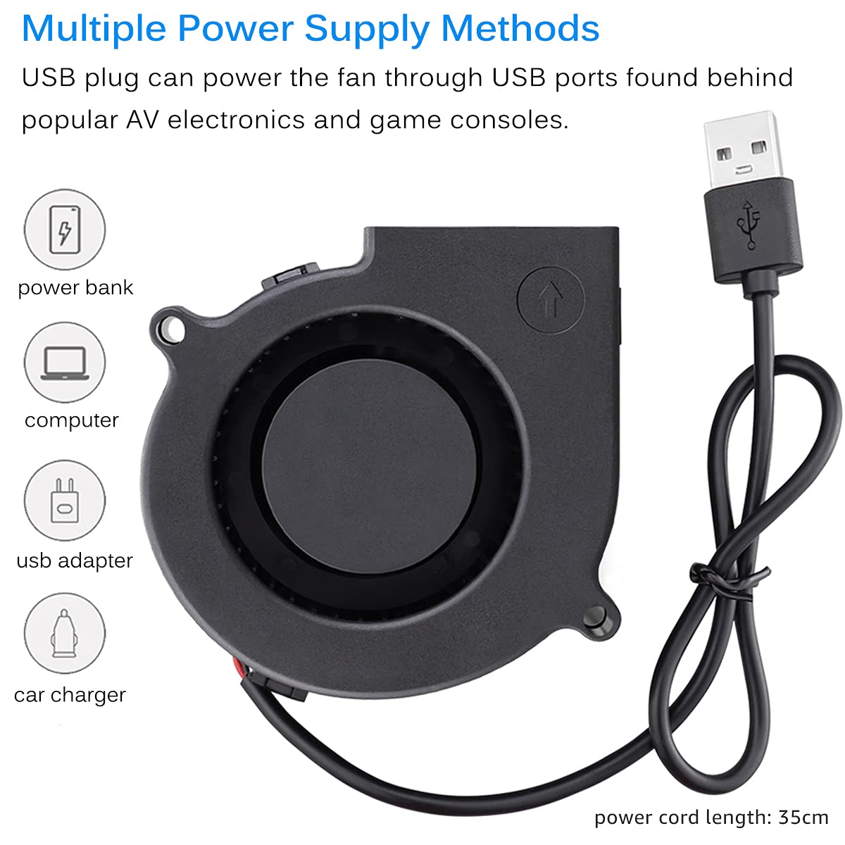 GDSTIME 75mm x 30mm 5V USB Blower Fan with 3 Speed Controller DC Brushless | 7530, Small Turbine Centrifugal Fans, for NAS, Helmet, Vivarium, Laptop, Amplifier, Raspberry Pi Cooling Ventilation