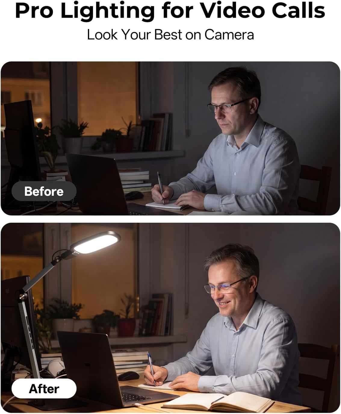 LED Desk Lamp for Home Office Video Calls, Reading, Swing Arm Task Lights