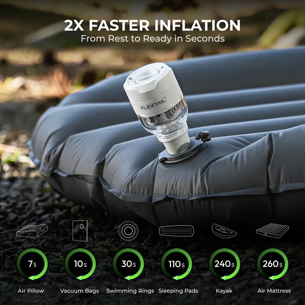 FLEXTAILGEAR Tiny Pump 3X Portable Air Pump for Inflatables | Advanced Low Noise Design, Air Mattress Pump with 5-Mode Light, Electric Air Pump for Camping Gear Pool Floats Sleeping Pads