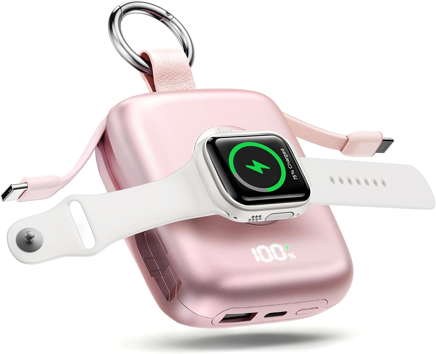 Portable Charger 3 in 1, Smaller 10000mAh Built-in Cables 22.5W Power Bank | Travel Essentials, Fast Charging Keychain Battery Pack for iPhone17/16/15/14/13, Android, iWatch Ultra/11/10/9/8, Pink