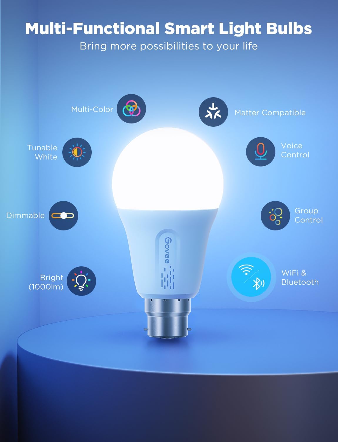 Govee LED Smart Light Bulbs, 1000LM RGBWW A19 75W E26 Base 4 Pack