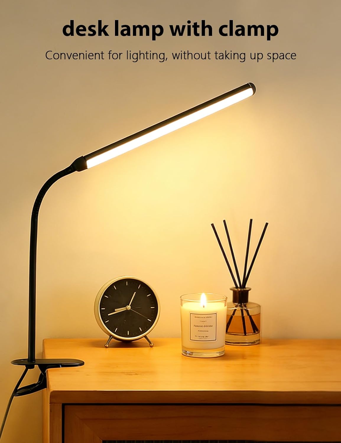2 Pack Clip On LED Desk Lamp, 3 Lighting Modes 10 Brightness Levels, Flexible Goose Neck Swing Arm Task Lamp, Eye Caring USB Powered Clamp Light for Home Office Study Reading Bedside