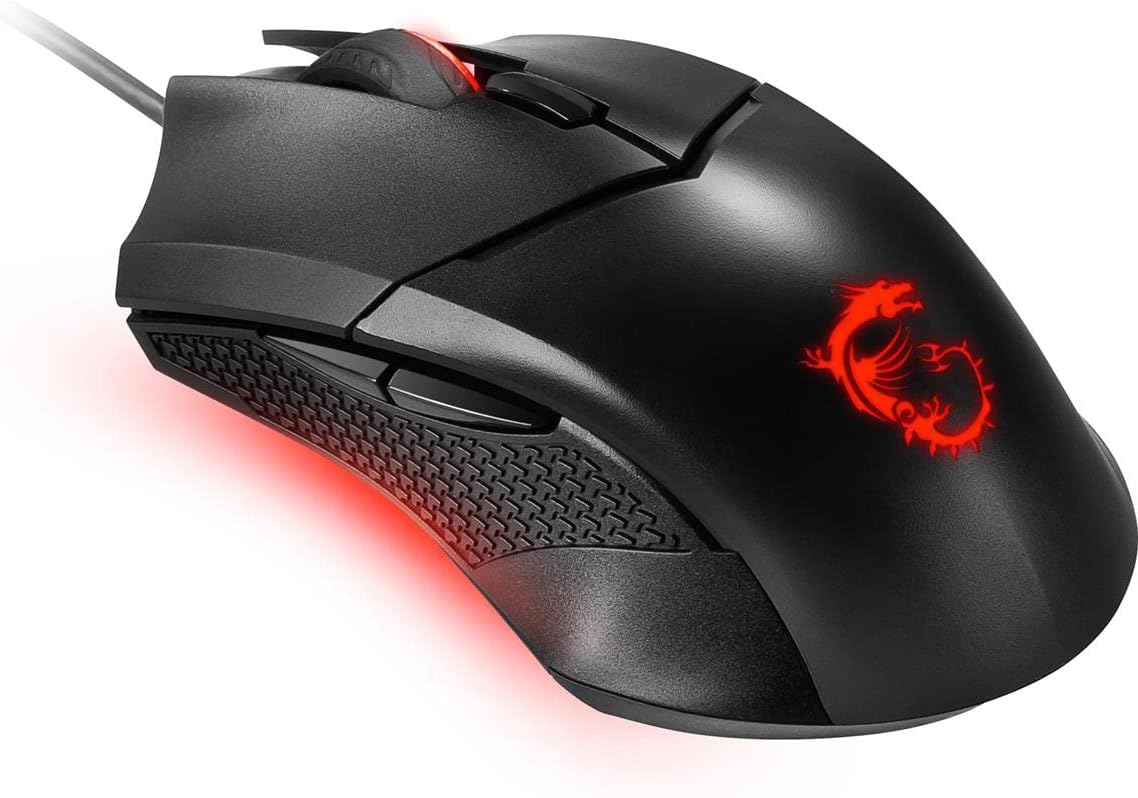 msi Clutch GM08 Gaming Mouse, 4200 DPI, Optical Sensor, 3 Adjustable Weights, Red LED Lighting, Symmetrical Design