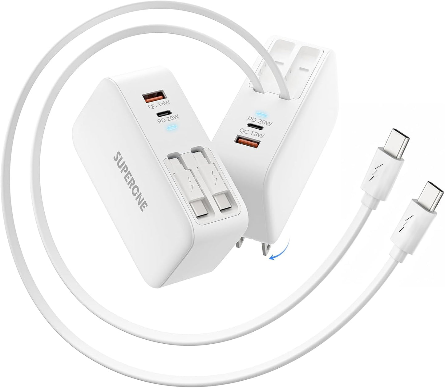Retractable iPhone Charger, 4 in 1 USB C Charger Block | Retractable Chargers Fast Charging with USB C & Apple Cable, Wall Chargers for iPhones 17/16/15/14/13/12, Pad, Samsung, Pixel
