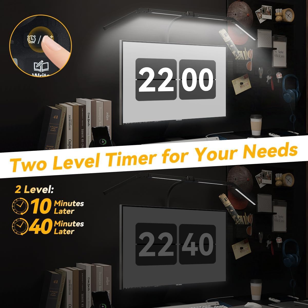 Adjustable LED Desk Lamp with Clamp, 4-Head Eye-Caring CRI95+ Desk Light, Stepless Dimming & Color Temp Remote Control, Flexible Neck, 5-Mode for Reading, Computer, Crafting, 90" Wide Desk Coverage