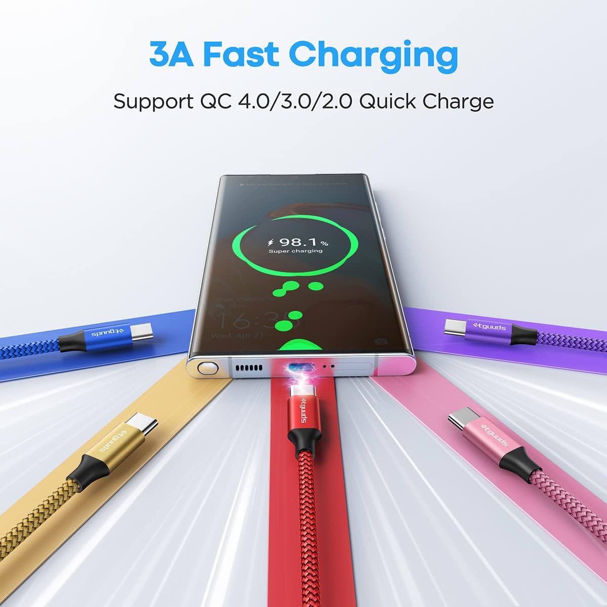 etguuds USB to USB C Cable 3ft, 5-Pack USB A to USB C Cable Fast Charging