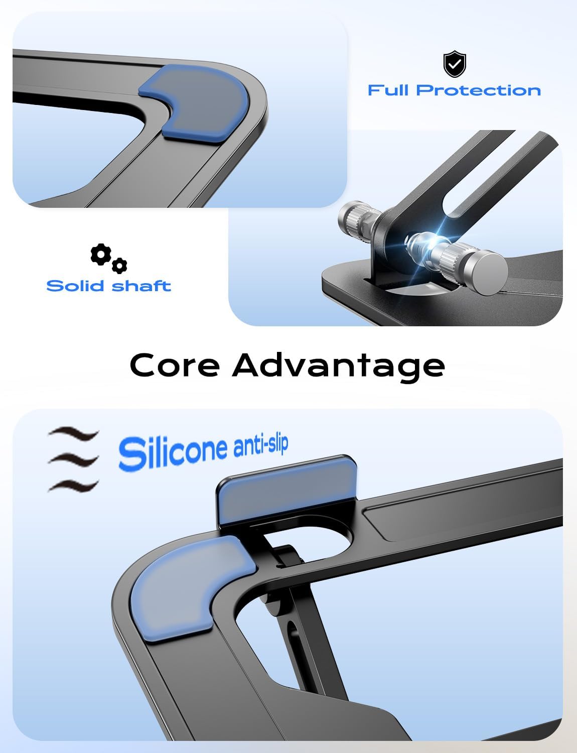 JCZT Adjustable Laptop Stand for Desk, Metal Foldable Laptop Riser, Black | Ergonomic Portable Laptop Stand, Ventilated Cooling Computer Notebook Holder for MacBook Air Pro, All 10-16'' Laptops
