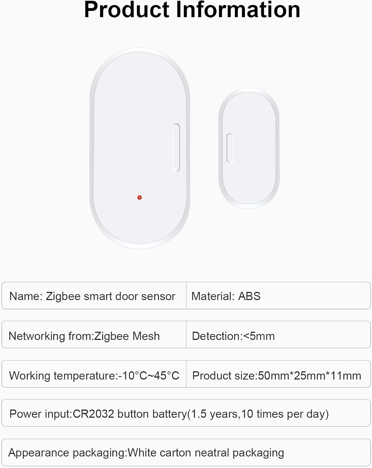 Haozee Door and Window Sensor, Requires Zigbee Hub | Zigbee Connection, Wireless Detector for Alarm Systems and Smart Homes, Compatible with Home Assistant Zigbee2mqtt