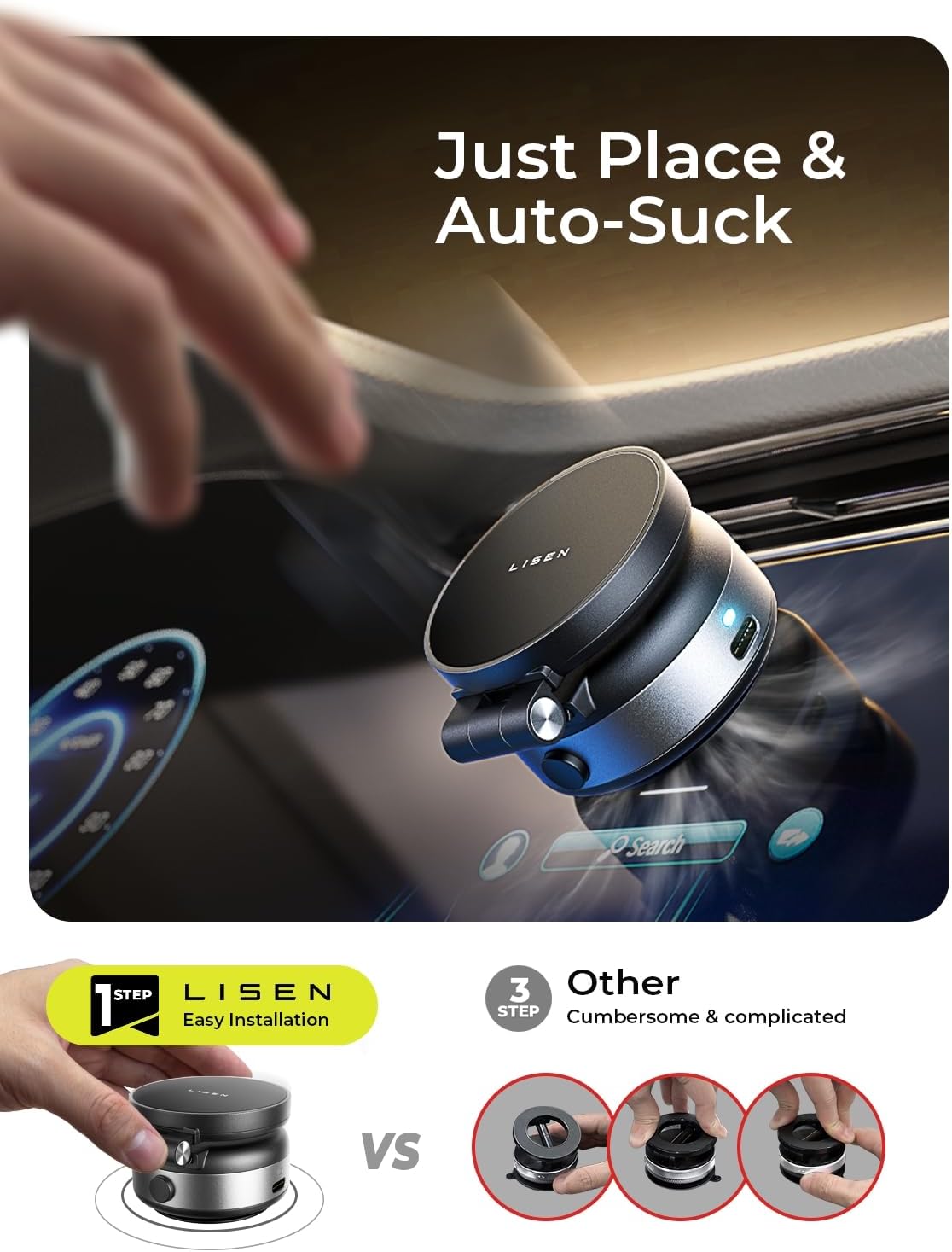 LISEN Portable for iPhone 17 Electric Vacuum Suction Phone Holder for Car MagSafe, Magnetic Phone Holder for Car Suction Cup Phone Mount Foldable for iPhone 17 Pro Max Air /16/15/14/13/12 Kits