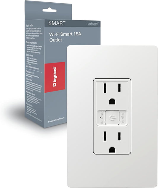 Legrand Radiant Wi-Fi Matter 15 Amp Smart Outlet, White 1 Pack | Effortless Setup, Compatible with Alexa, SmartThings, HomeKit and Google, Matter Smart Hub Required, Set Scenes, Save Energy