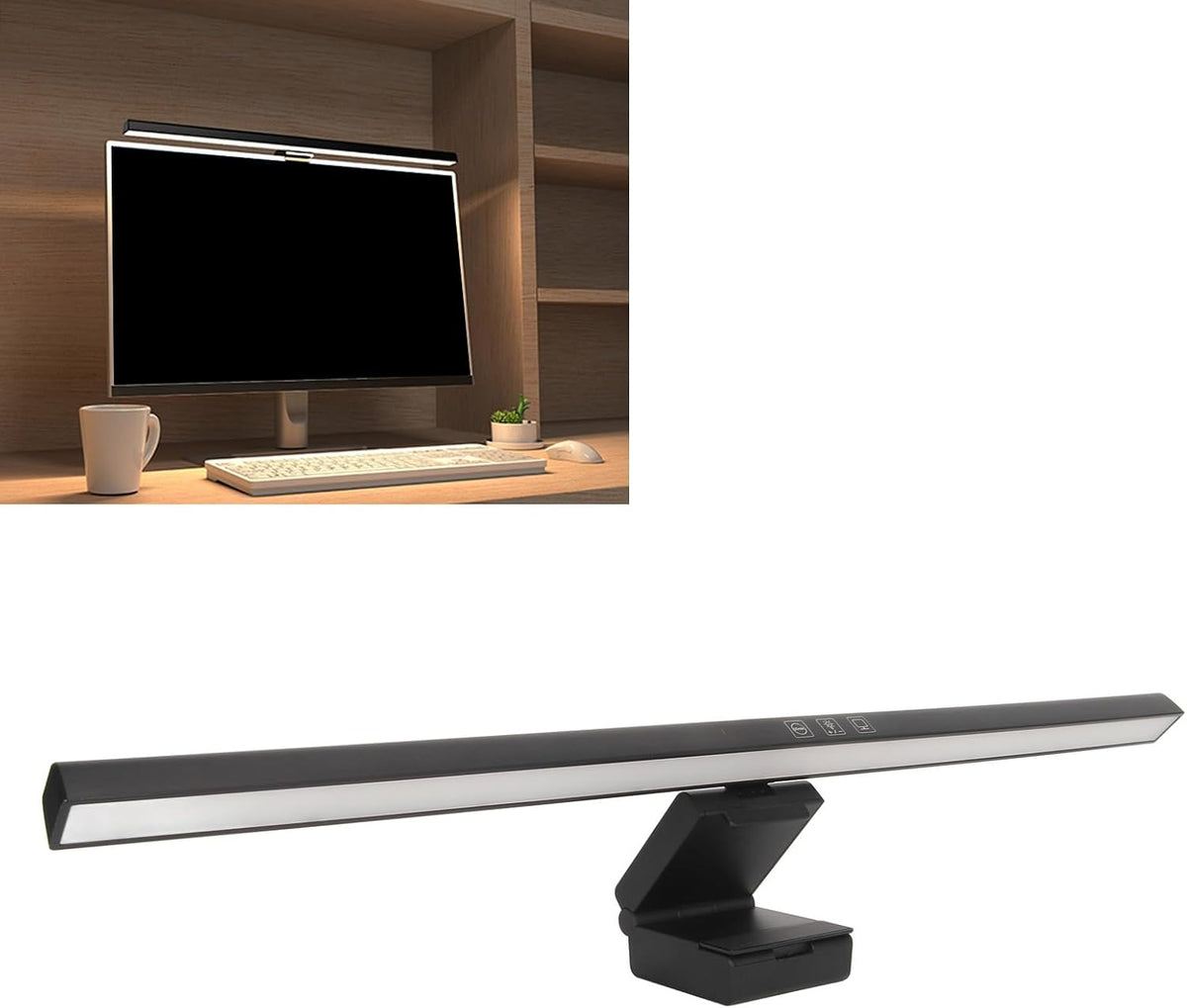 Monitor Light Bar Desk Light Bar 3 Switchable Light Modes Stepless Dimmable Touch Control Computer Screen Light Bar for Office Home White (Black)
