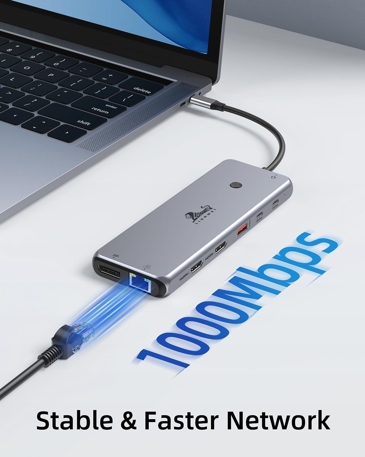 13-in-1 Docking Station Dual Monitor 4K LIONWEI USB C Hub for Laptop Mac | Triple 4K, Dual HDMI+DP, 10Gbps, 100W PD, Ethernet, 8 USB C/A Ports, with Switching Mode Botton, Audio, for Dell,HP,Lenovo