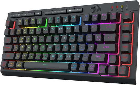 Redragon Wireless Gaming Keyboard, RGB Backlit, Portable 75% Design, Black | Bluetooth/2.4GHz/USB-C Wired, Mini Quiet Macro Membrane Keyboard, Rechargeable 4000mAh Battery, Anti-Ghosting for Win/MAC