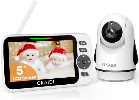 OKAIDI 5" Screen Pan-Tilt-Zoom Video Baby Monitor with Camera and Audio