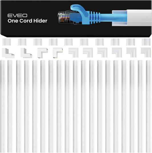 EVEO Cable Hider - 300” One-Cord Cable Raceway Wire Hider for Cable Concealer Cord Hider Cord Cover Wall Cable Hider. Wire Hiders TV on Wall. Cable Management, Cord Hider (White, Small)