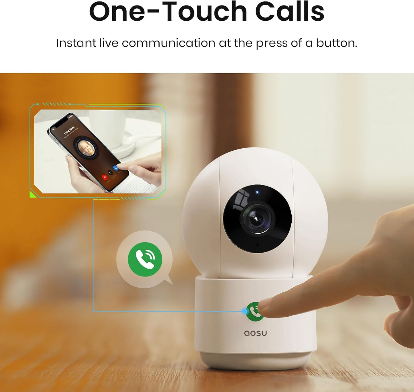 aosu 2K Indoor Camera,Baby Monitor for Home Security with 2.4GHz WiFi only | 360° Home View,One-Touch Calls,Smart Motion Tracking,IR Night Vision & 24/7 Recording,Compatible with Alexa/Google