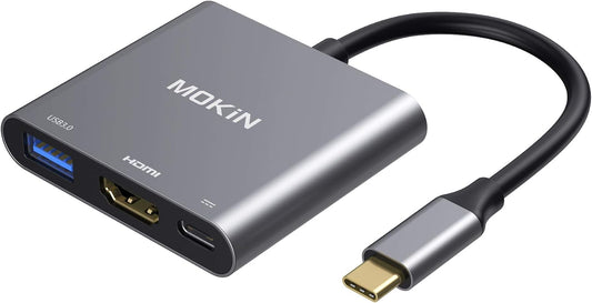 MOKiN USB C to HDMI Multiport Adapter, Type-C Hub Thunderbolt 3 to HDMI 4K Output USB 3.0 Port and USB-C Charging Port, Digital AV Adapter for MacBook Pro/air, Galaxy S8/S9