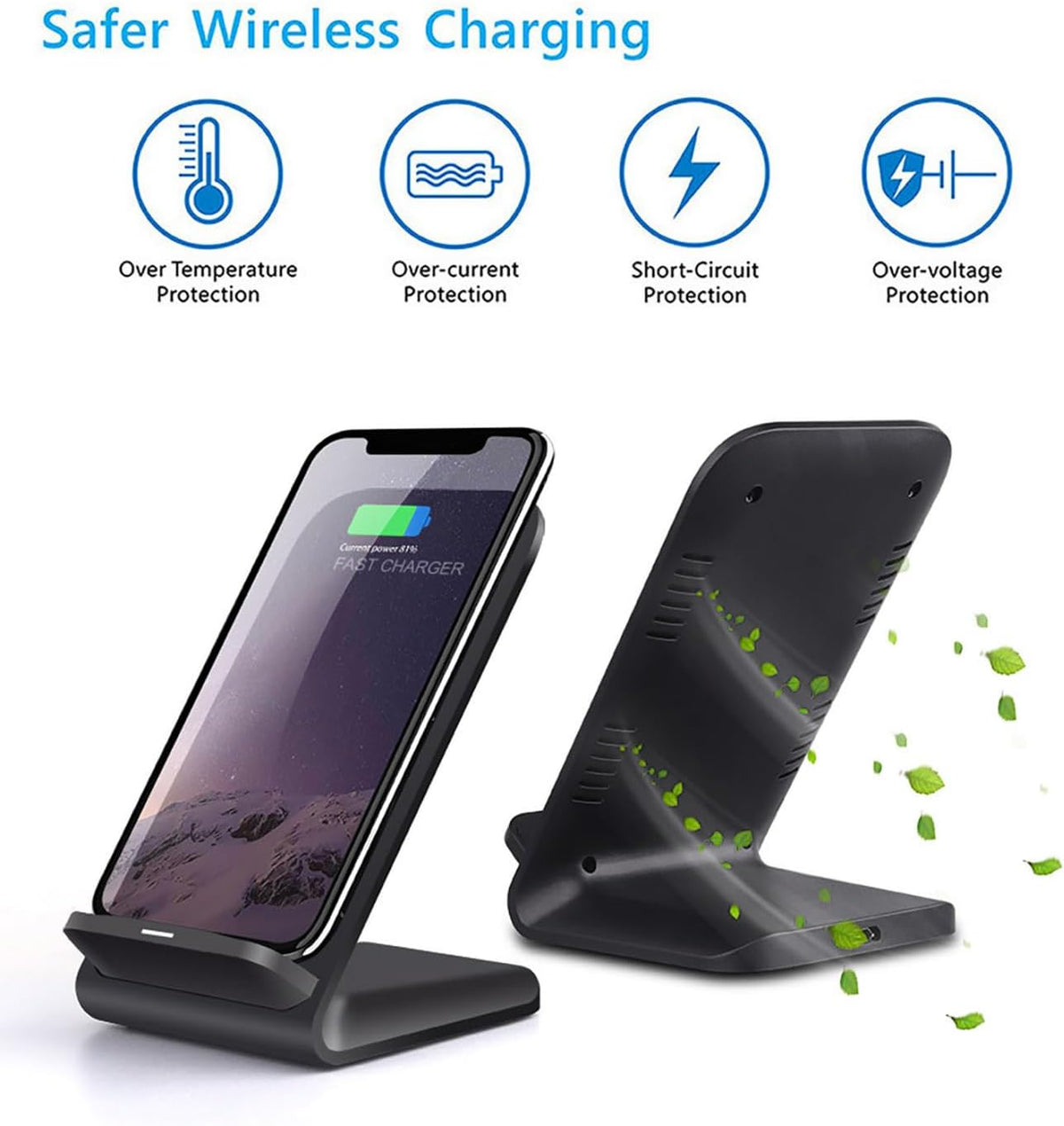 2 Pack Wireless Charging Stand, 20W Fast Charging Stand with QC3.0 Adapter for Samsung Galaxy S25/S25+/S25 Ultra/S24/S23/S22/S21/Note, for iPhone 17 Air Pro Max/16/15/14/13/12/11 Series, and More.
