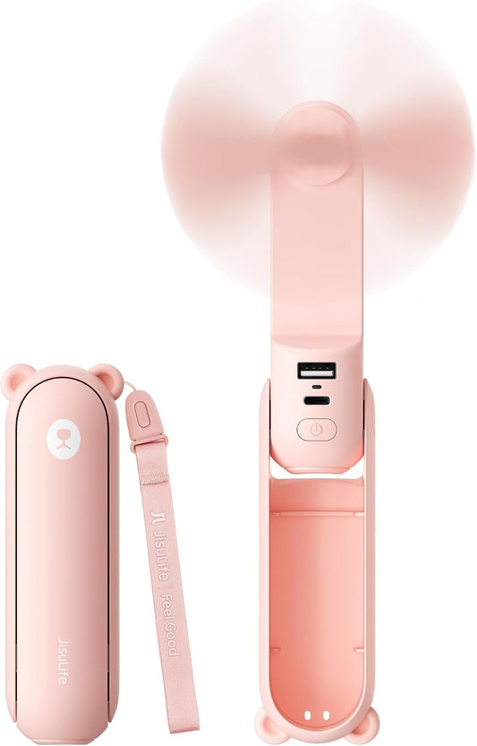 JISULIFE 3 IN 1 Portable Fan with Power Bank & Flashlight Featured | 19H Max Cooling, USB Rechargeable, Pocket-Sized Handheld Fan for Travel, Cruise, Concerts, Makeup, Summer Gifts for Women