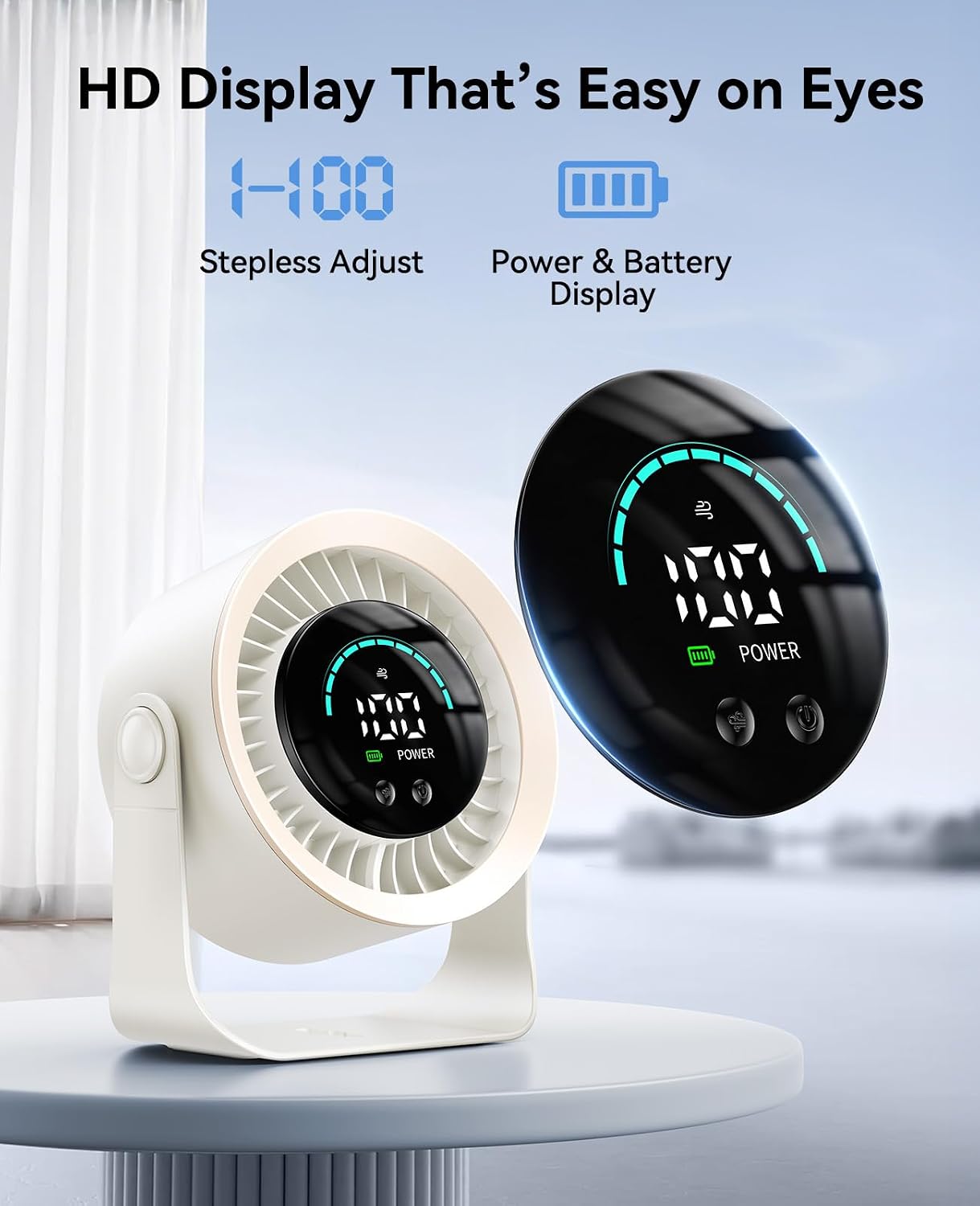 DIGIX Portable Desk Fan, 100 Speeds, 360° Rotation, USB Rechargeable | Quiet LED Display Table Fan with Wall Mount Design. Small Personal Cooling Fans for Home, Bedroom, Office & Travel, White