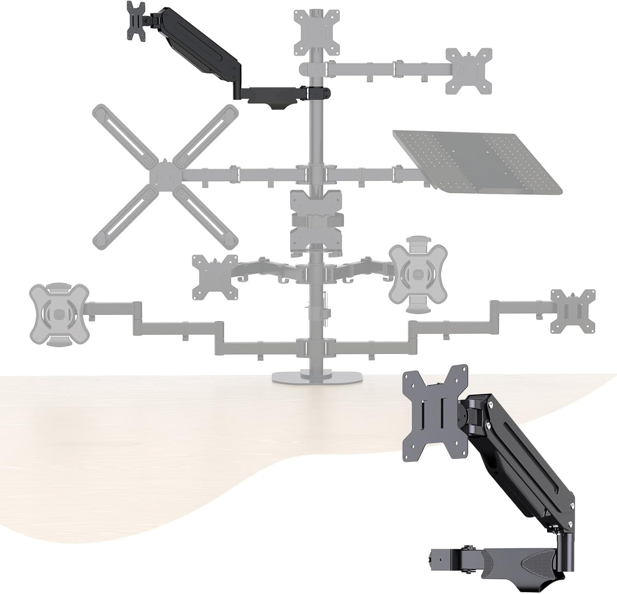 Pholiten Single Monitor Arm, Gas Type, Double Articulated