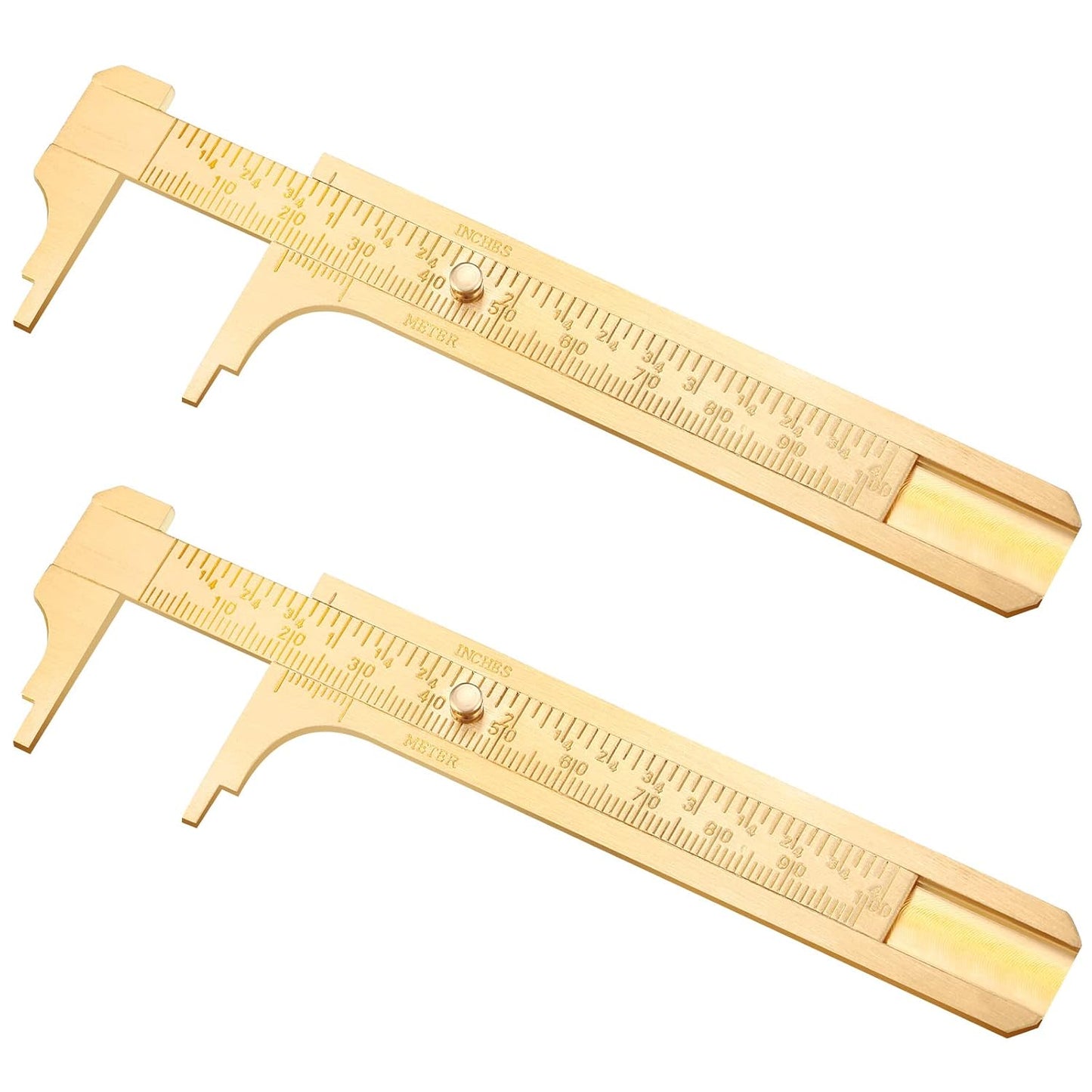 4 Pcs Brass Pocket Caliper Double Scale Mini Tool for Jewelry | Vernier Gauge with Dual Scales, Metal Calipers for Beads Wire Rings, Portable Mini Ruler Measuring Jewels Sizing Crafts