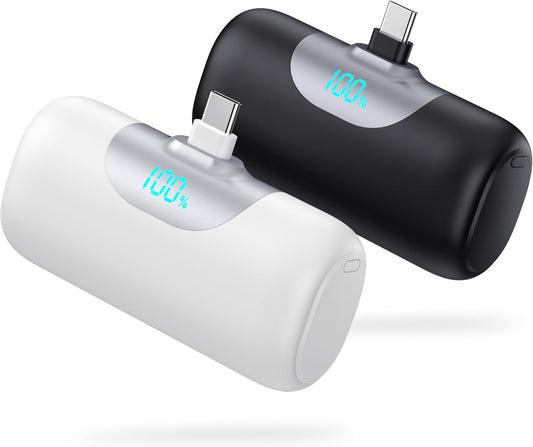[2-Pack]5500mAh Portable Charger for iPhone 17/16, LCD Display USB C Mini Power Bank, PD Fast Charging Travel Lipstick Sized Battery Pack for iPhone 17/16/15 Pro Max, Samsung Galaxy S25/S24, Pixel etc