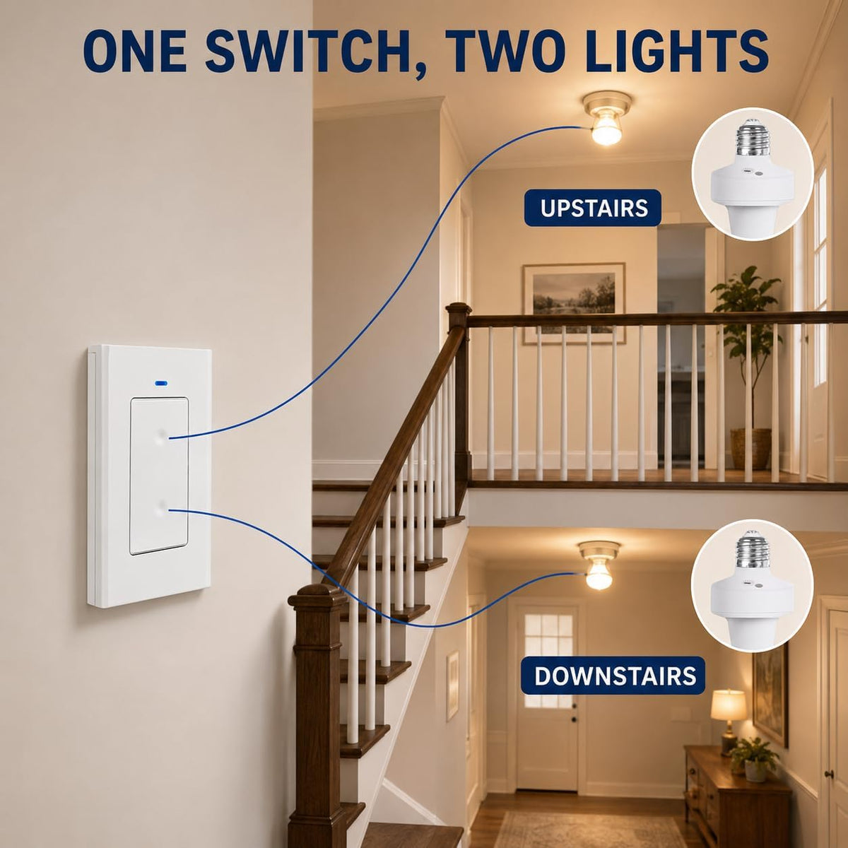 QIACHIP Ewelink 2.4G Wireless Remote Control Light Socket E26 E27 Bulb Socket Adapter, Bluetooth Smart Lamp Holder,Support APP Timing Delay (2 Socket + 1 Switch)