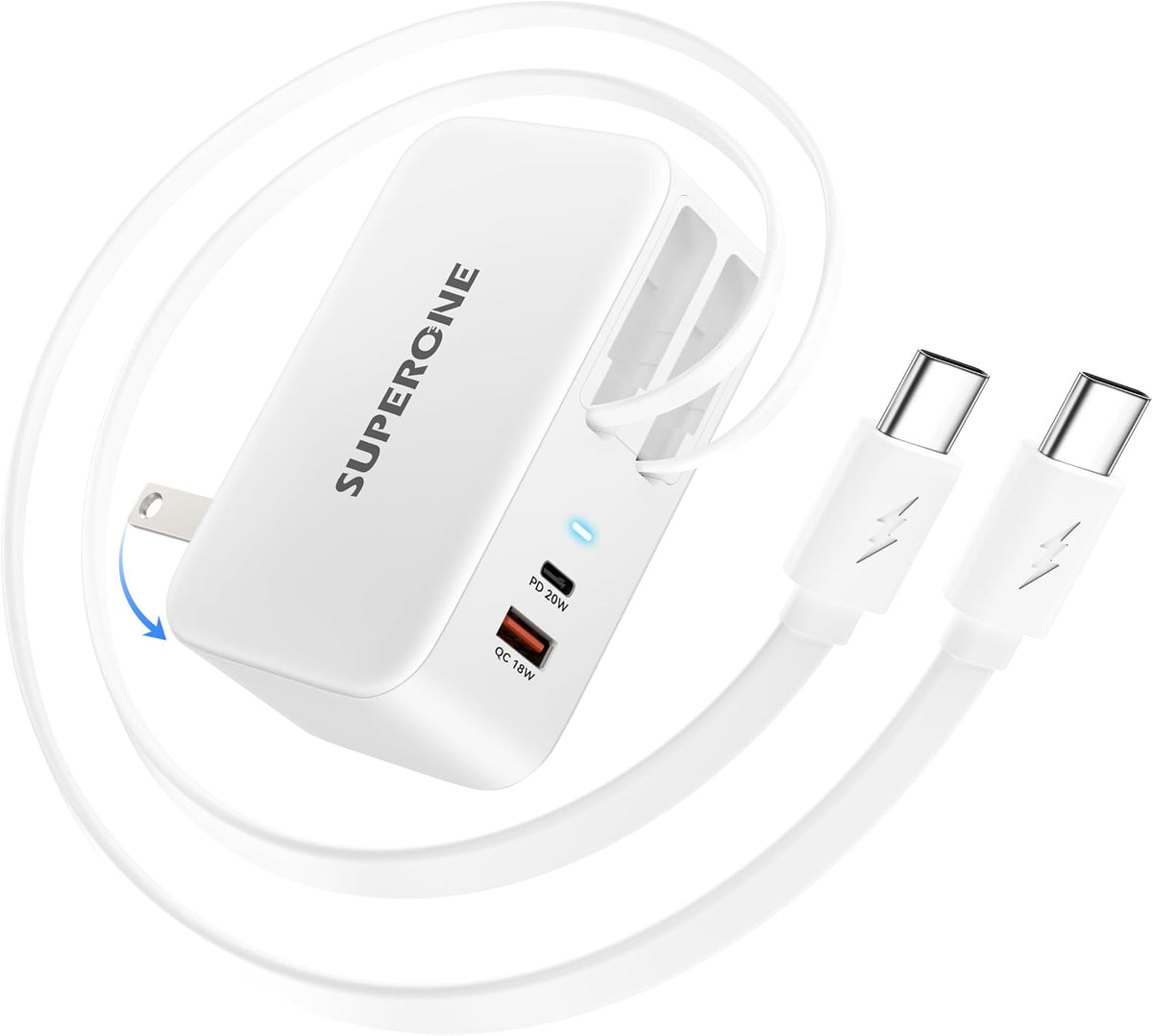 SUPERONE 4 in 1 Retractable Wall Charger with Dual USB C Cables