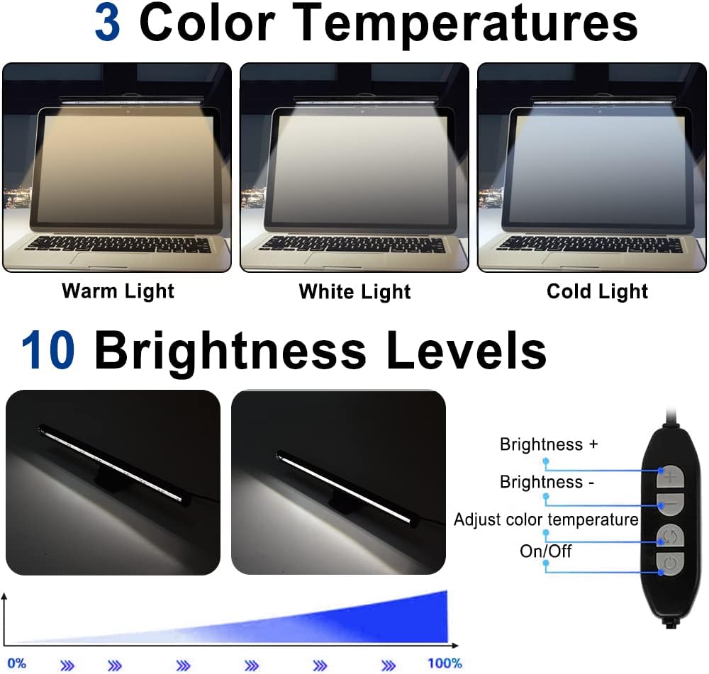 skybess Monitor Lamp Bar for Laptop, USB e-Reading LED Monitor Light Screenbar Task Light for Office/Home, Adjustable Brightness/Color Temperature, No Screen Glare for Eye Protection, Save Space