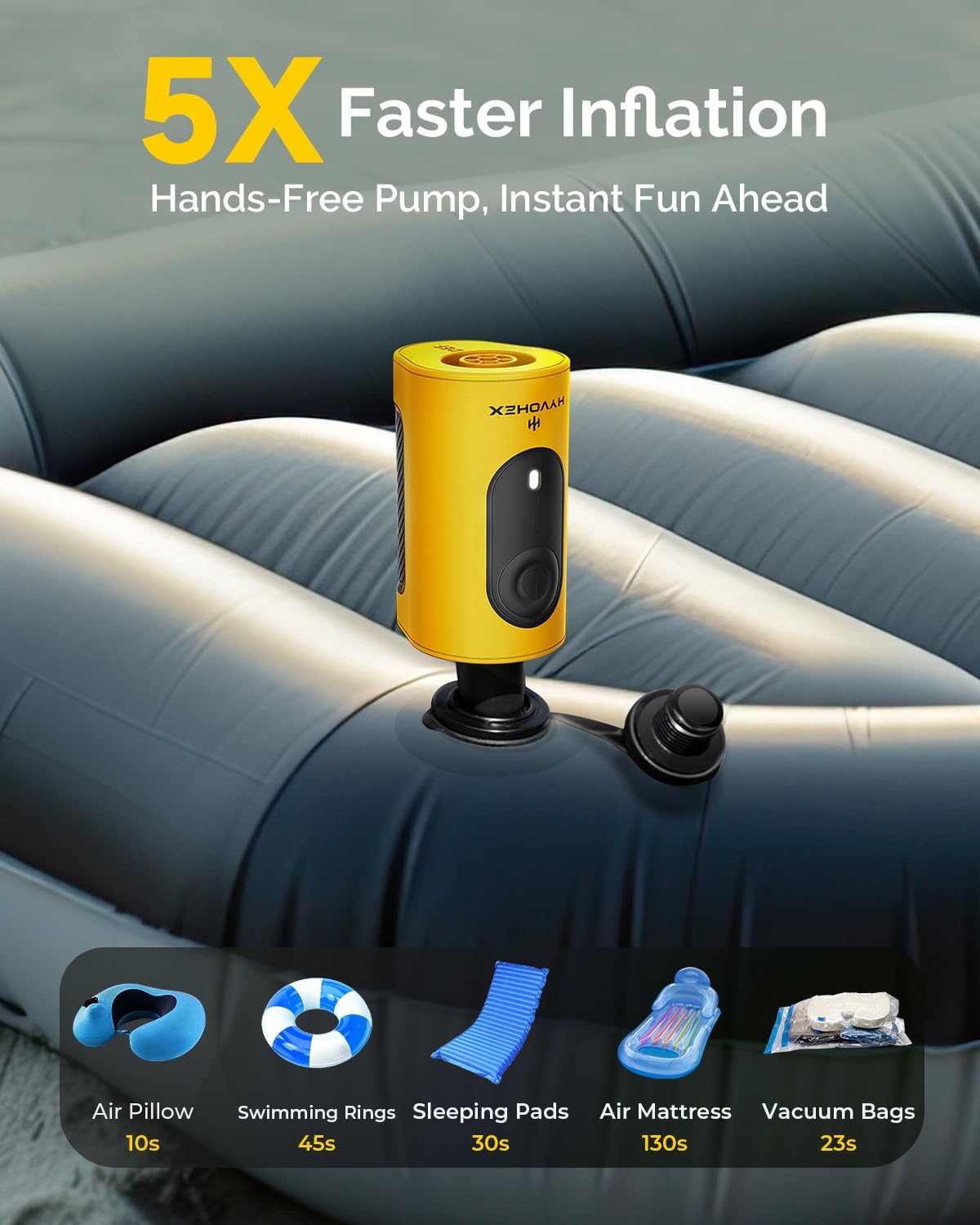 Portable Air Pump for Inflatables, 4000mAh Ultra Fast Air Mattress Pump with Advanced Heat Dissipation, 3 Nozzles Electric Air Pump Inflate Deflate for Sleeping Pads, Pool Floats