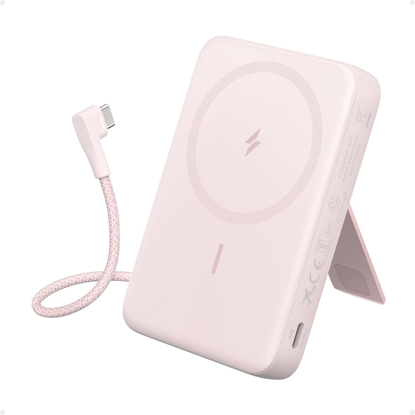 Anker Zolo Magnetic Power Bank, 10,000mAh Wireless Portable Charger | Magnetic Battery Pack with 30W Max Fast Charging, Built-in USB-C Cable and Adjustable Stand, for iPhone 17/16/15 Series