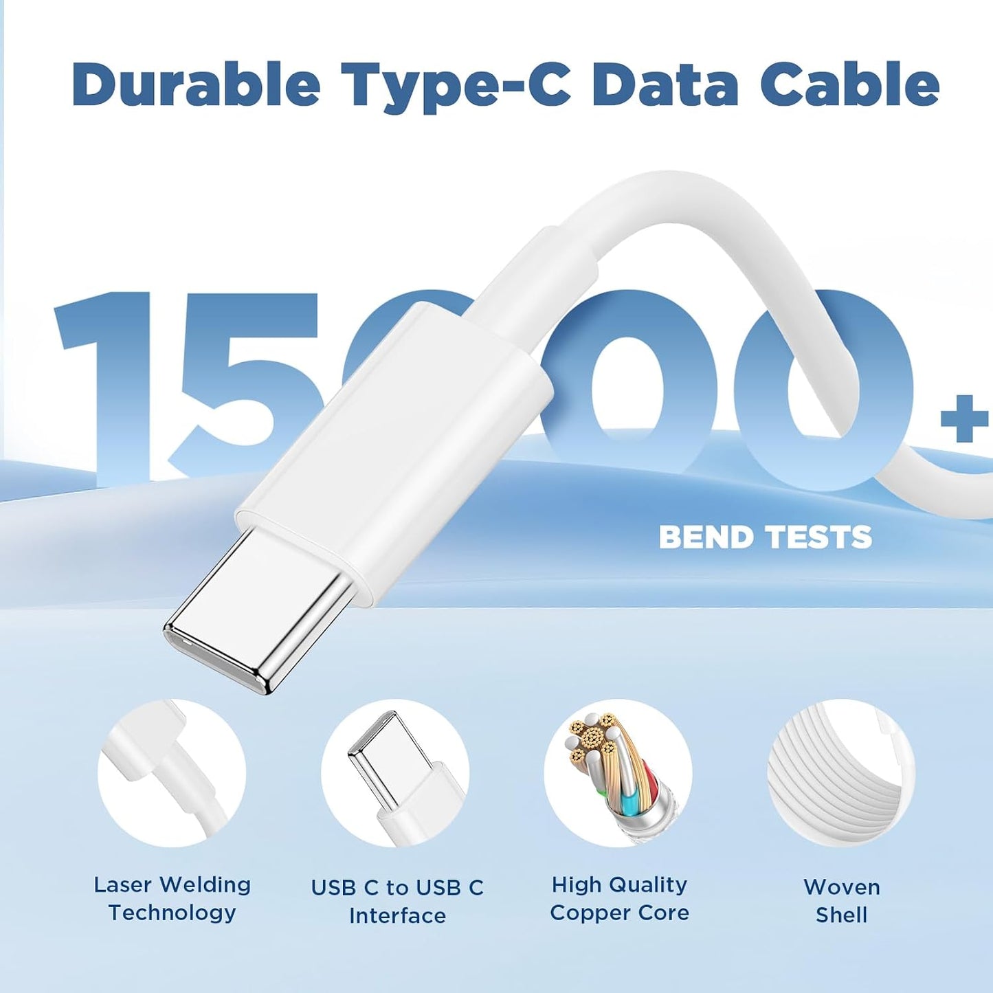Long USB C to USB C Cable 15FT for iPhone 17 16 15 Pro Max,60W Fast Charging Type C to Type C Charger Cord for iPhone 17 16 15/16 15 Plus/17 Air/17 16 15 Pro, iPad Pro/Air,MacBook,Galaxy S25-White