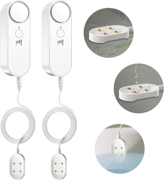 DAYTECH Water Leak Detectors 2 Pack, 100 dB Sump Pump Alarm, 78 Inch Cable | Drip and floor flood detection, high water alert for sump pits, 4 volume levels, water heater and washer areas, no WiFi
