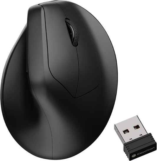 Keychron M5 8K Vertical Ergonomic Mouse Wireless, 2.4 GHz/Bluetooth 5.3/Wired Computer Mice Rechargeable, 5 Levels Up to 30K DPI with Programmable Buttons for Laptop macOS/Windows - Black
