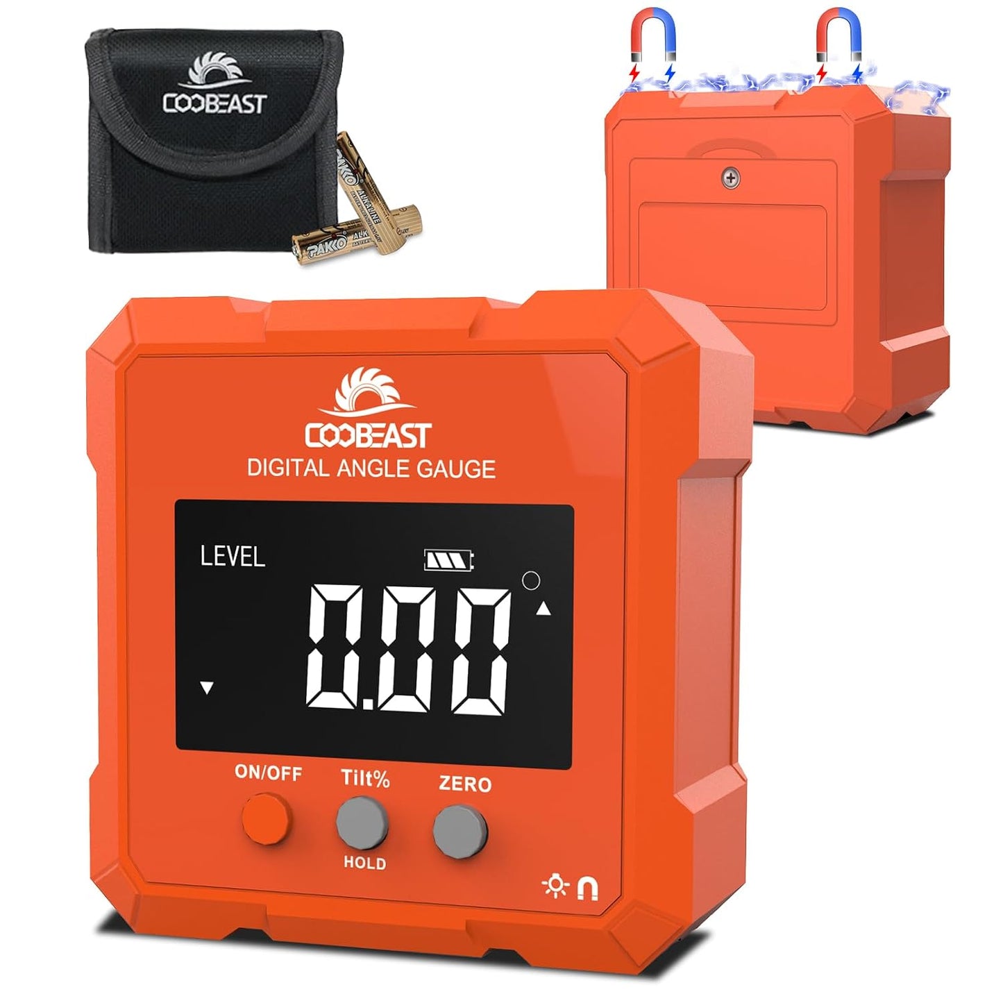 Digital Angle Finder Magnetic Base Compact Digital Level Protractor Orange | Angle Gauge with Backlight Compact Angle Measuring Tool Inclinometer for Woodworking Construction Table Saw gift for Men