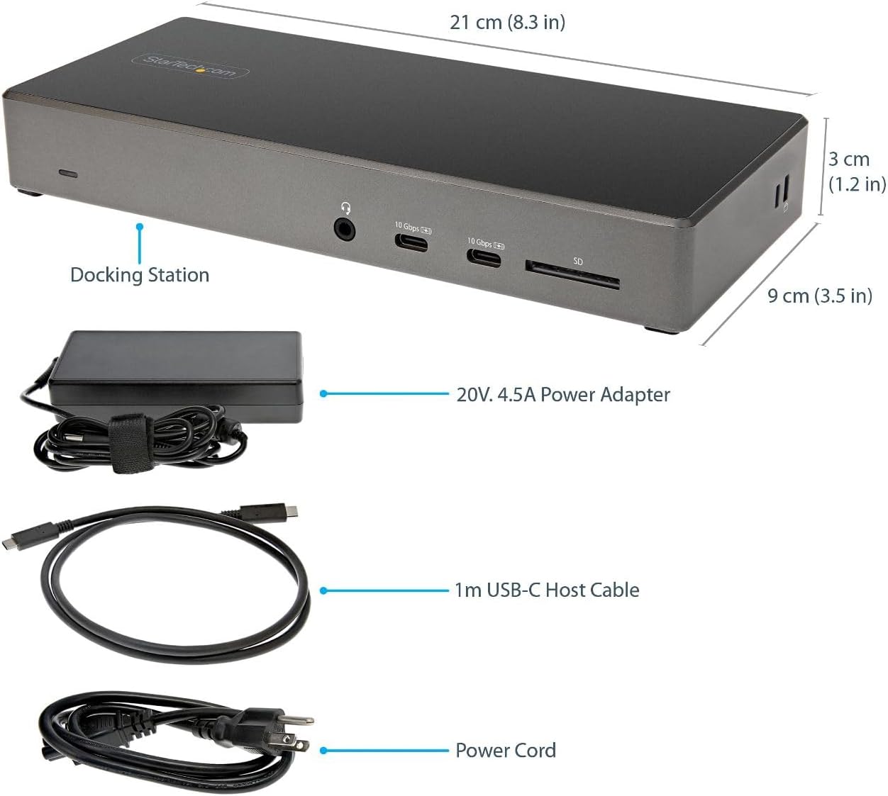 StarTech USB-C Triple 4K Dock with 100W PD, DP 1.4 DSC, 6-Port 10Gbps, GbE | Windows, Chrome, 2x DisplayPort 1.4, HDMI 2.0, SD 3.0 reader, 2x security K-Slots, Audio, Headset port