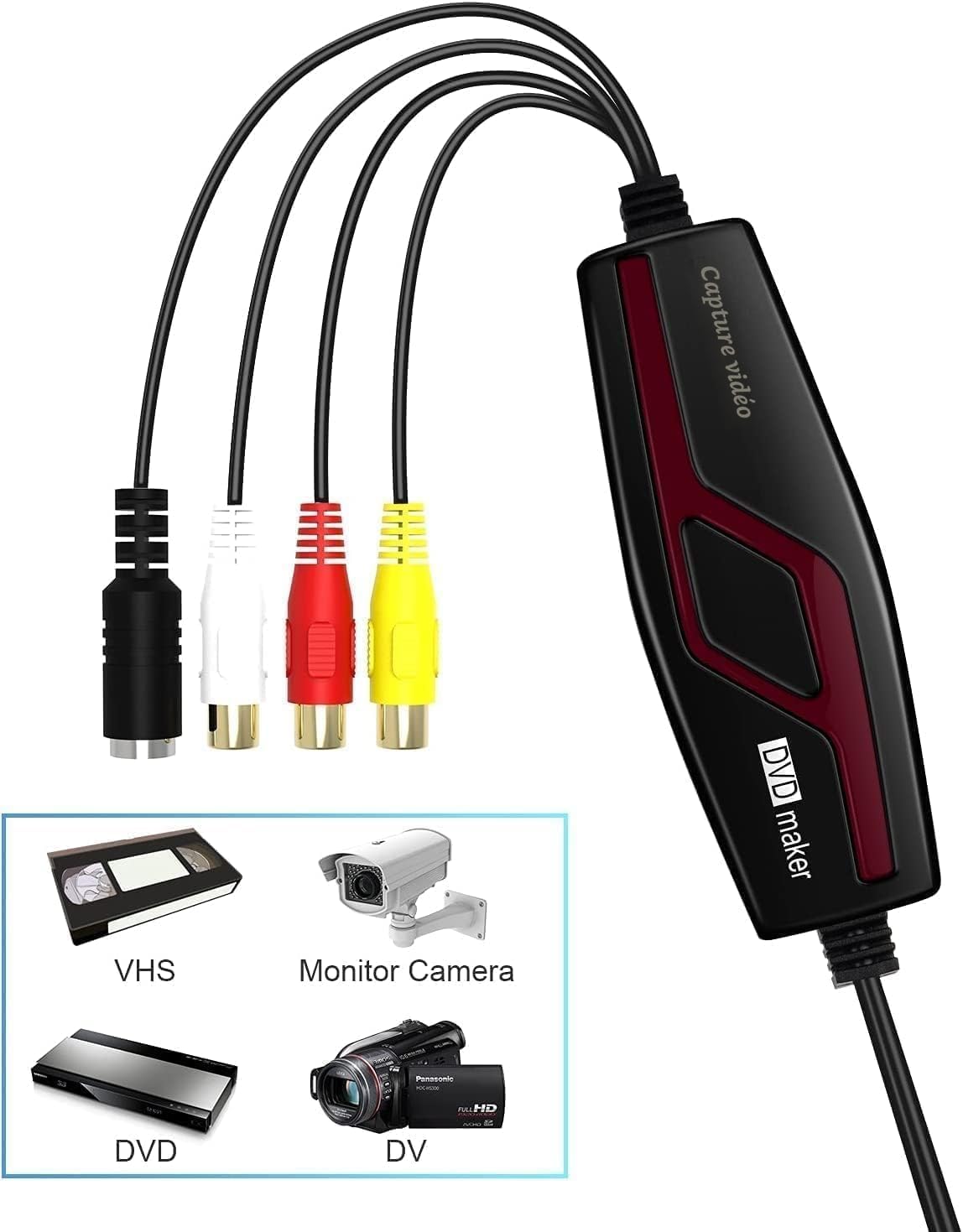 VHS to Digital Converter,Video Capture Card Device,VHS VCR Hi8 Mini DV to Mac Digital Converter,RCA to USB Video Converter for PC TV Tape Player Camcorder,MAC Windows Vista Compatible
